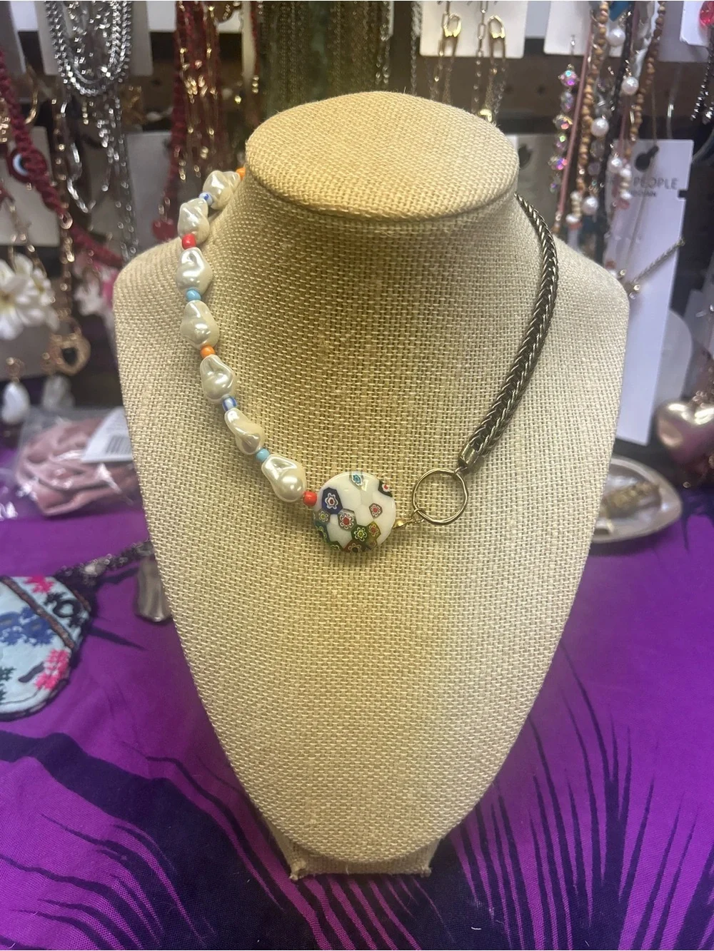 NWOT Free People Pearl & Ceramic Bead Split Chain Necklace